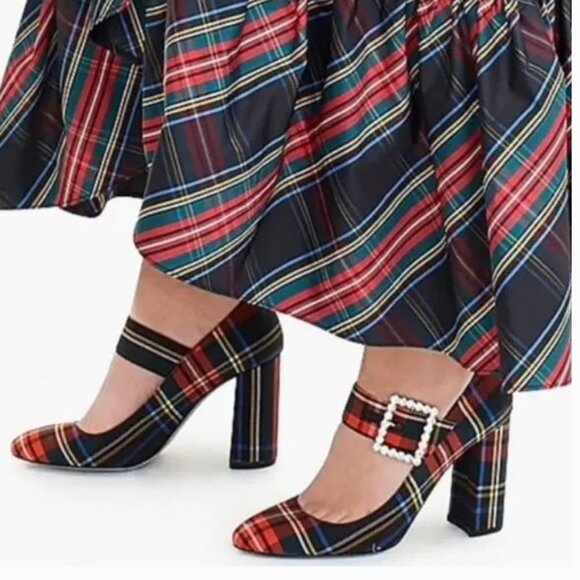 J. CREW Mary-Jane Pump in Tartan Plaid with Rhinestone Buckle - Size 8 - Picture 2 of 3